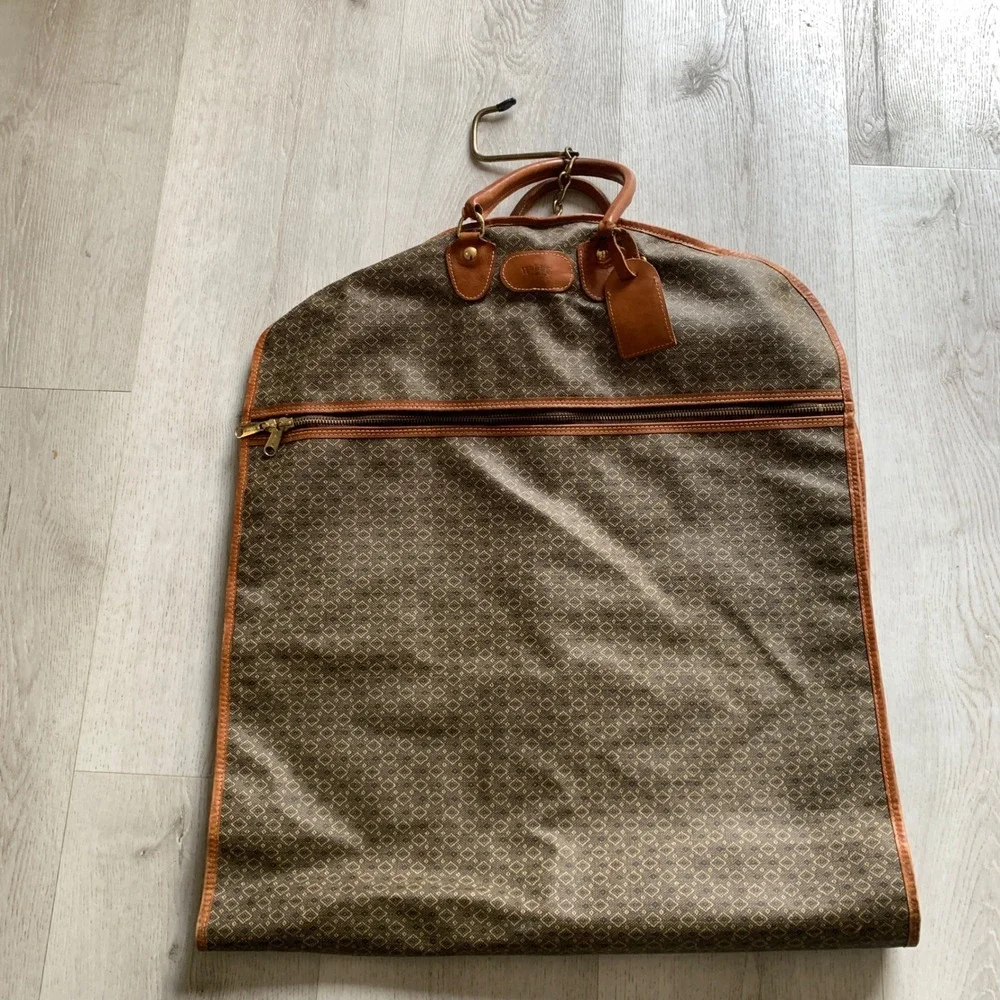 Vtg WBC Monogram Garment Bag Travel‎ Suit Cover Luggage Brown Jacquard